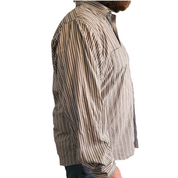 Greg Norman Pinstripe Button Down Shirt L Shark Logo Light Blue Golf Preppy - Picture 8 of 10